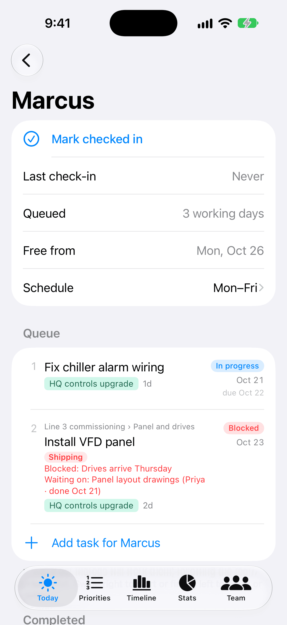 A person's check-in screen on iPhone